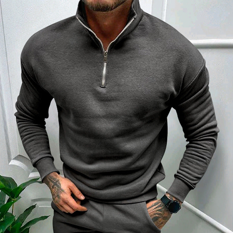 Leon - Herrenpullover mit Stehkragen und halbem Reißverschluss