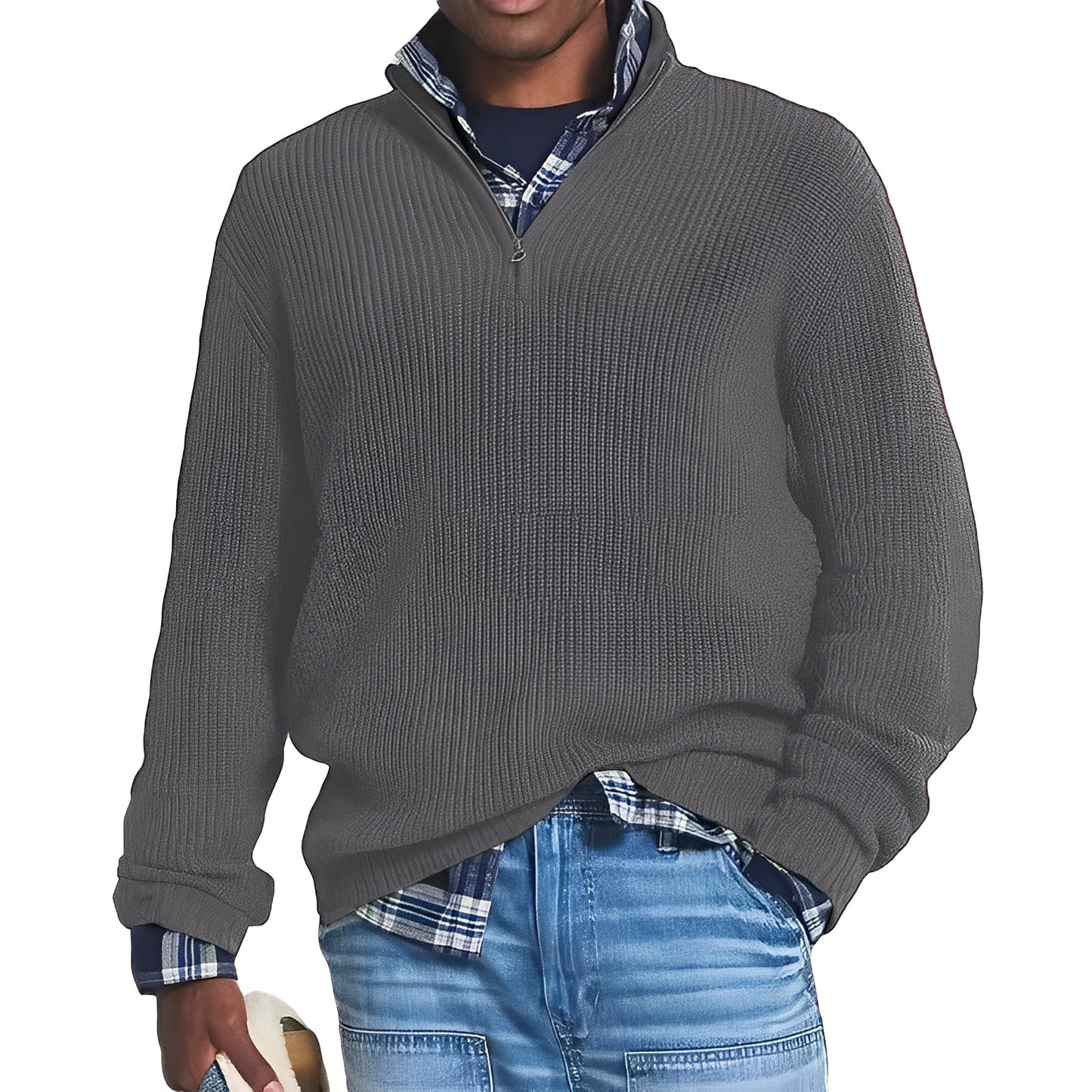 David - Herren Strickpullover mit halbem Reißverschluss
