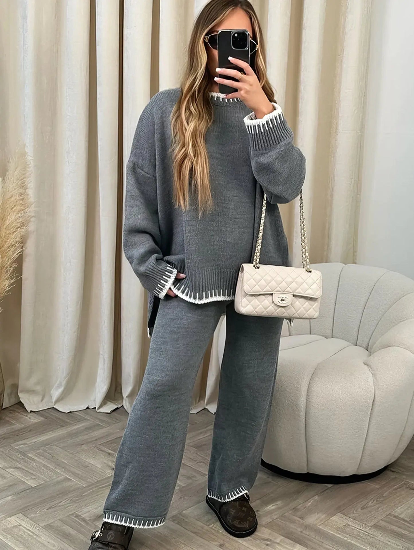 Sofia - Damen Freizeitanzug Set mit Strickdetails