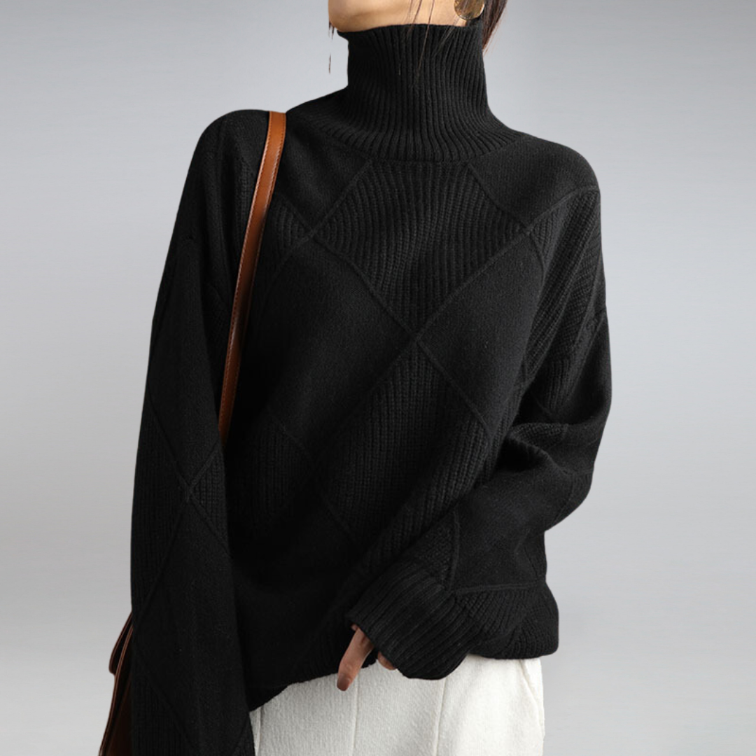 Alina - Damen kaschmir Rollkragenpullover mit Rautenstruktur