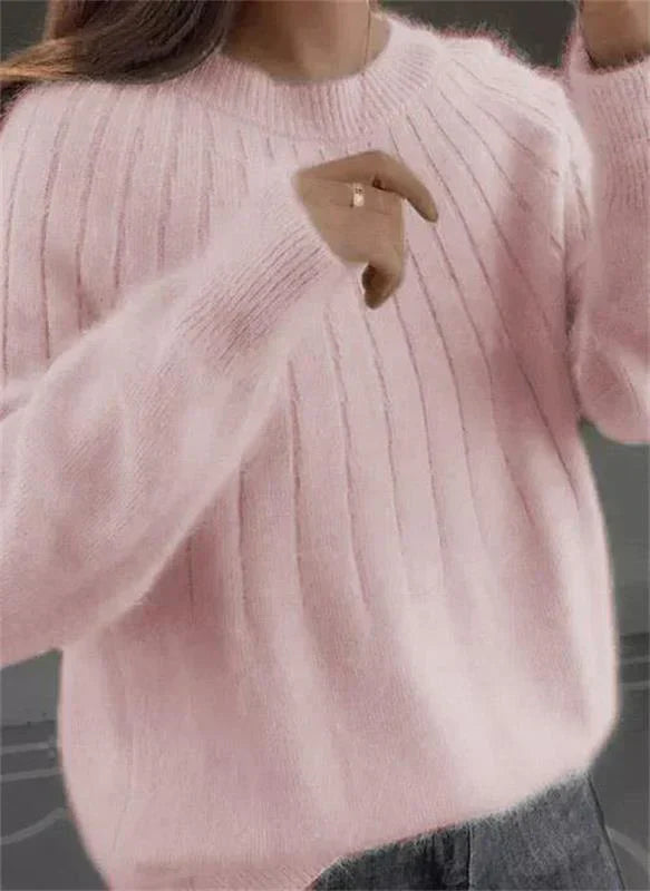 Alina – Damen Strickpullover weich Oversize Langarm Rundhals