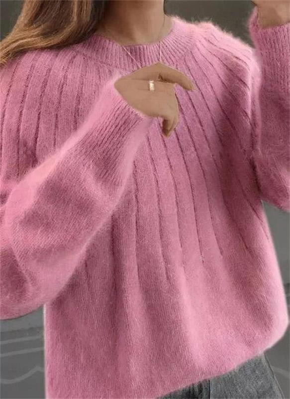 Alina – Damen Strickpullover weich Oversize Langarm Rundhals