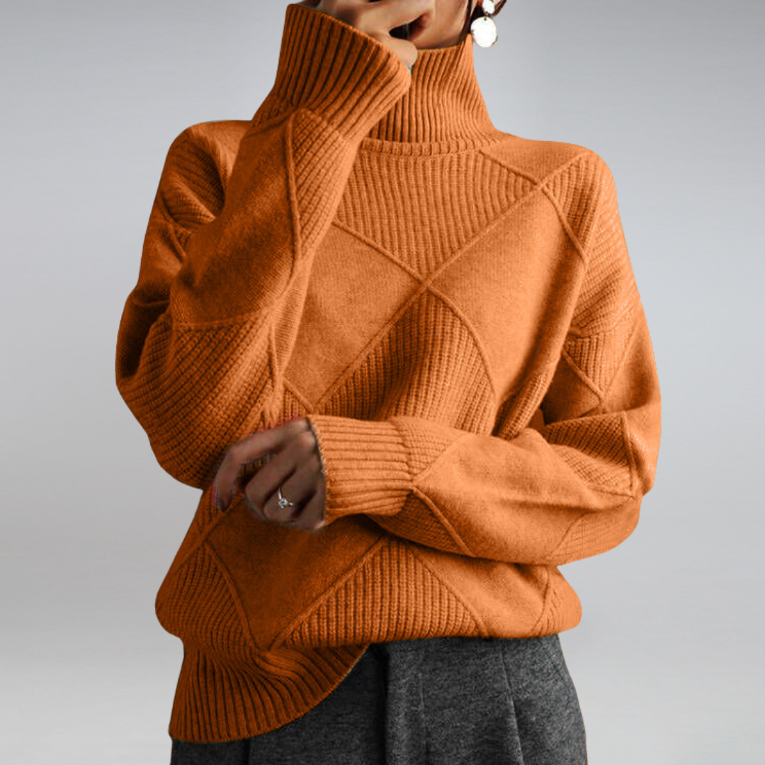 Alina - Damen kaschmir Rollkragenpullover mit Rautenstruktur