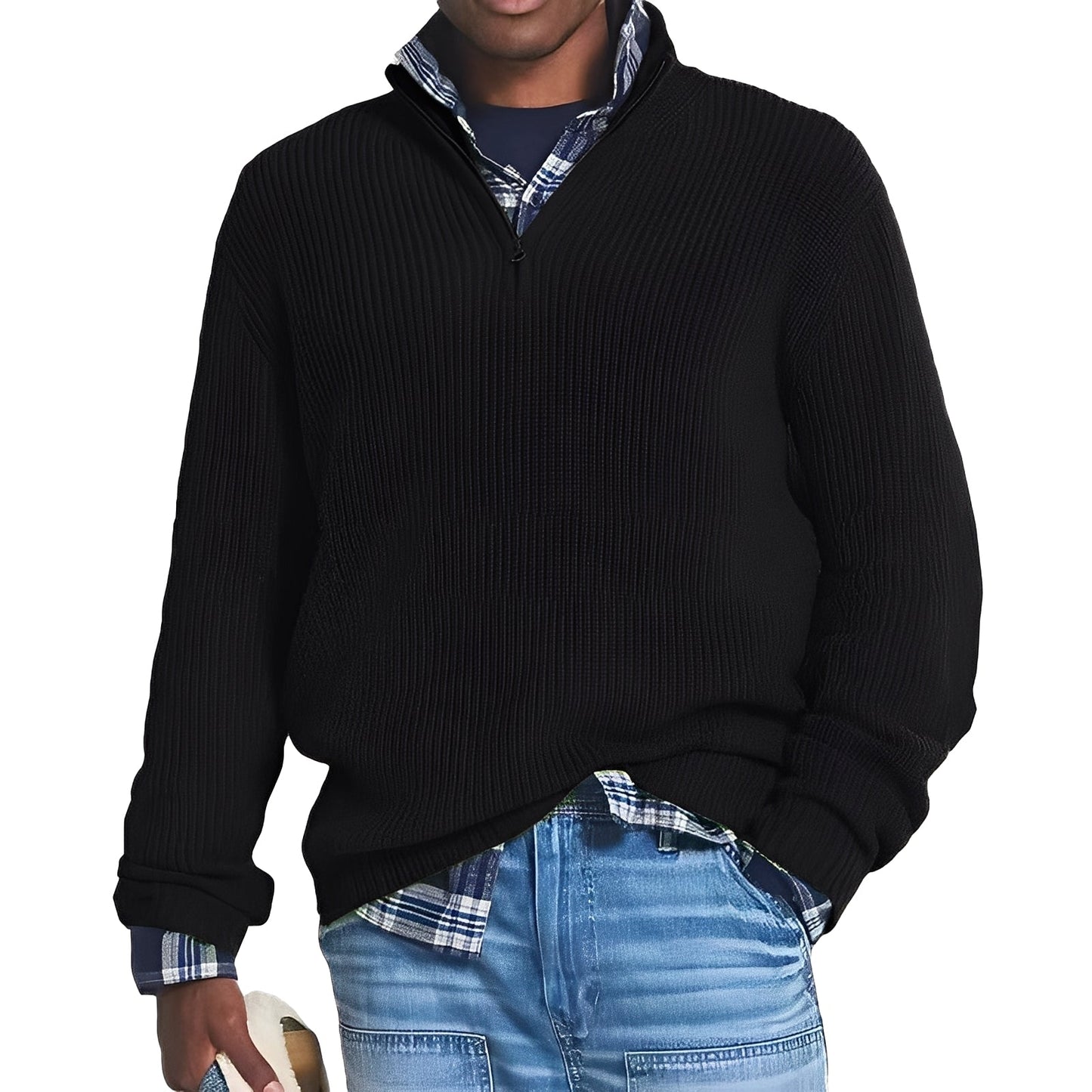 David - Herren Strickpullover mit halbem Reißverschluss