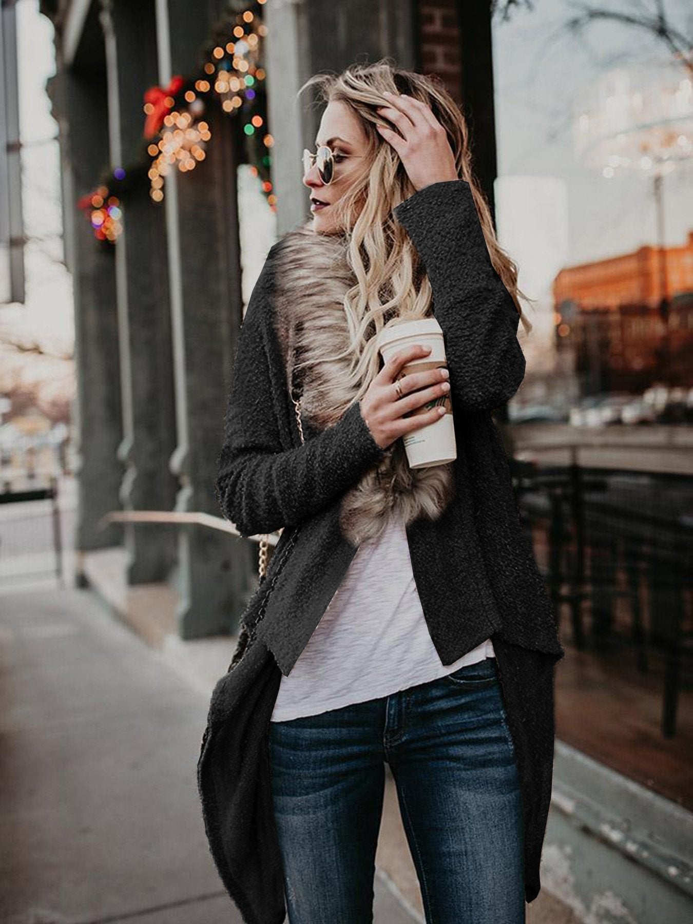 Elise – Damen Teddyjacke mit Kunstpelzkragen