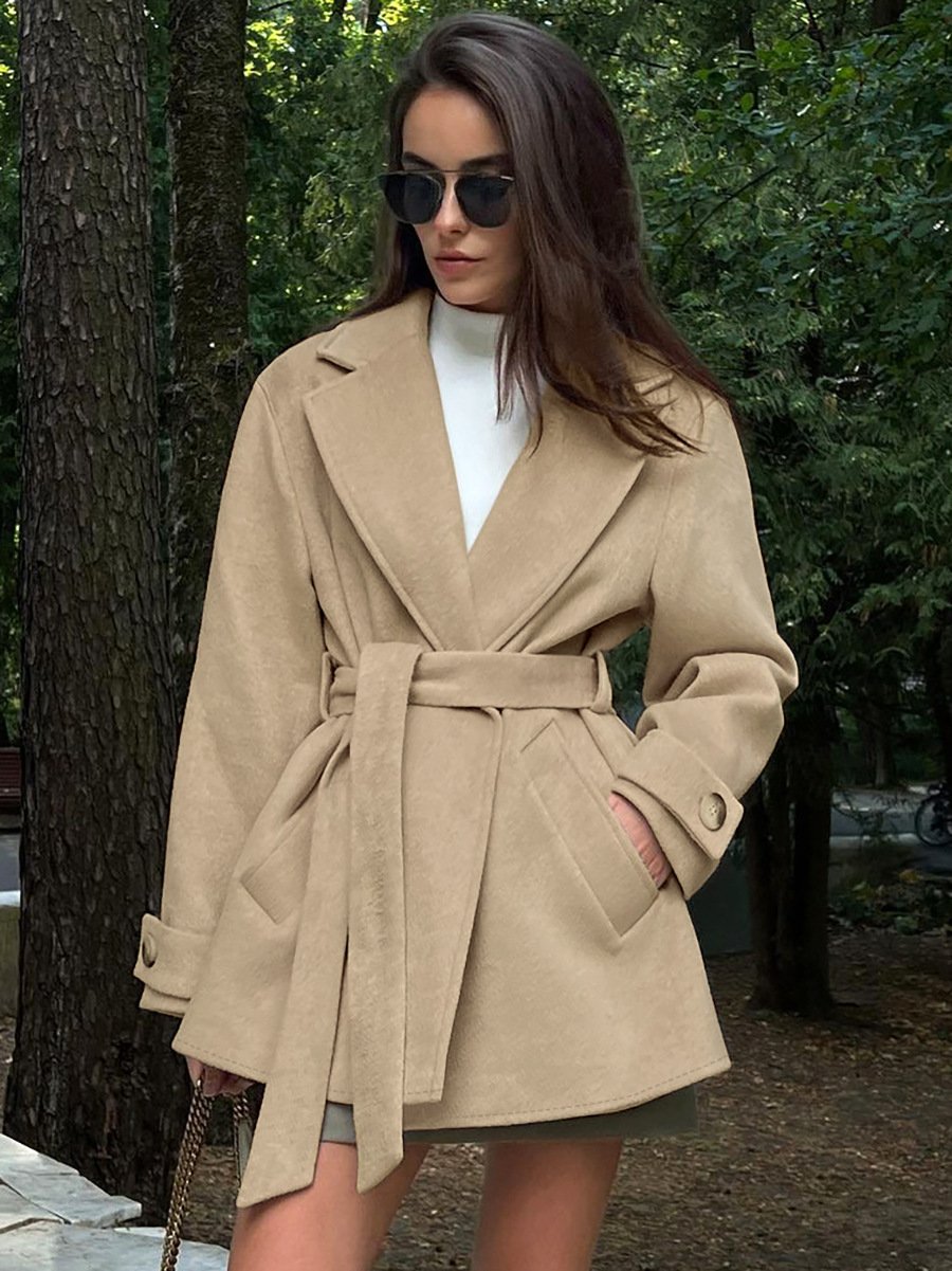 Clara – Damen Wollmantel mit Bindegürtel