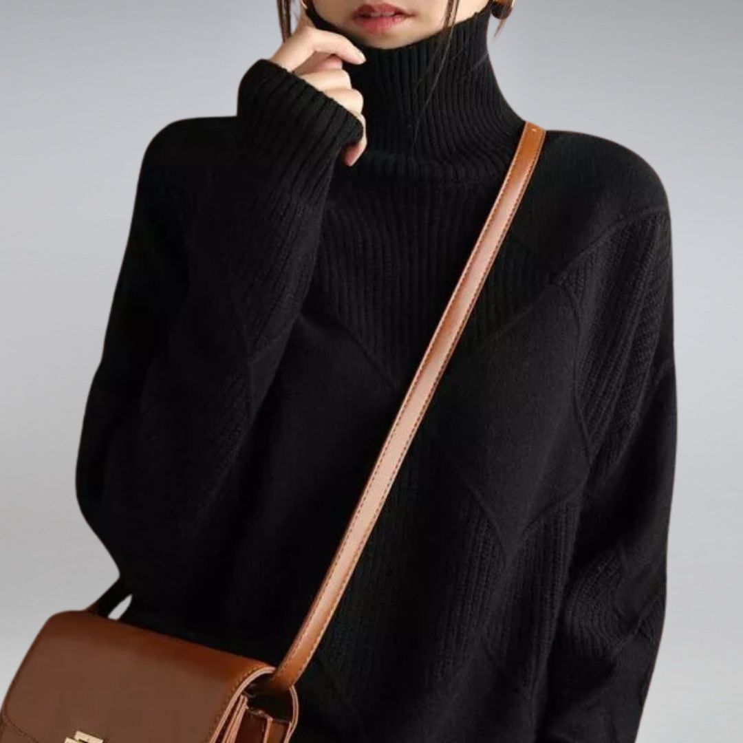 Alina - Damen kaschmir Rollkragenpullover mit Rautenstruktur