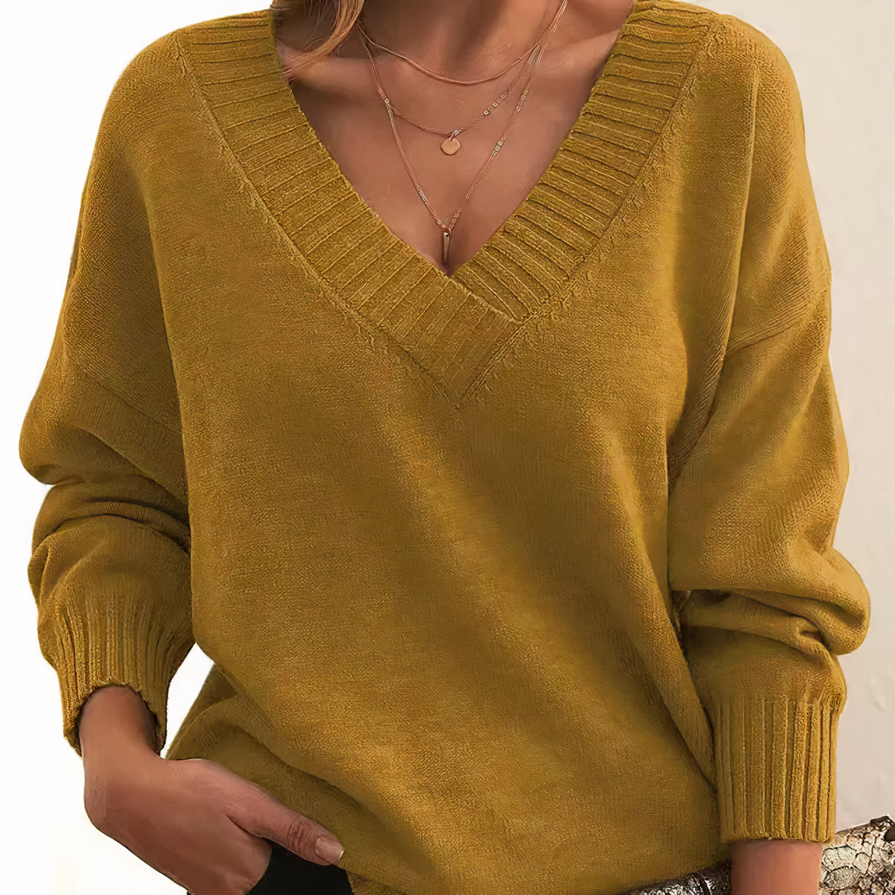 Lena – Damen Strickpullover mit V-Ausschnitt
