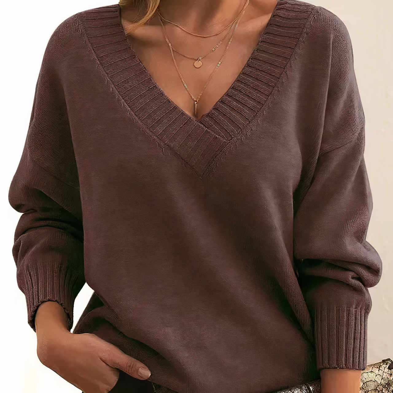 Lena – Damen Strickpullover mit V-Ausschnitt