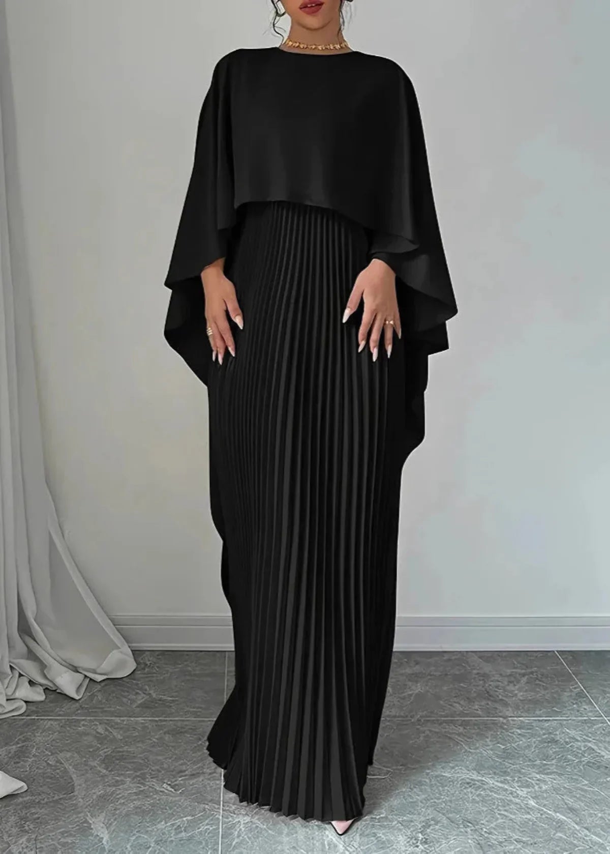 Daniela - Damen Abendkleid mit Cape-Optik und Plisseerock
