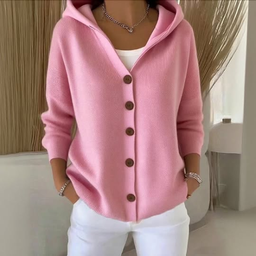 Alessia - Damen Strick-Cardigan mit Kapuze und Knöpfen
