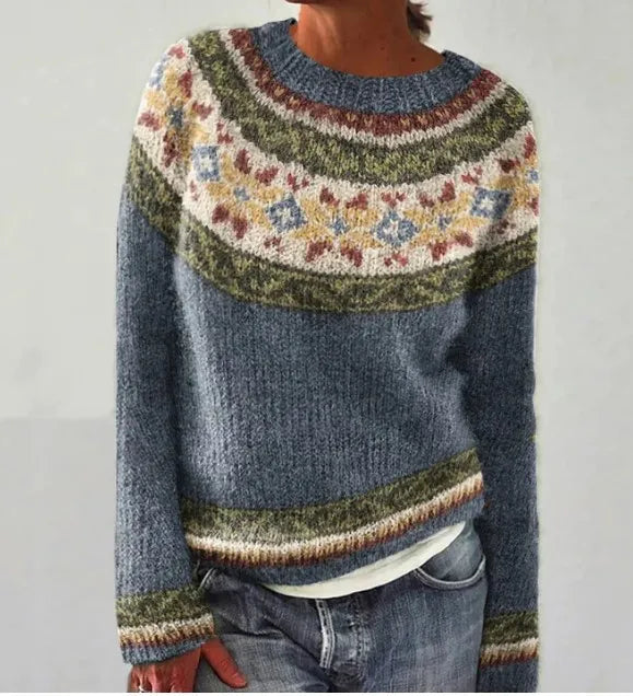 Ella – Bunter Strickpullover mit Rundhalsausschnitt Damen