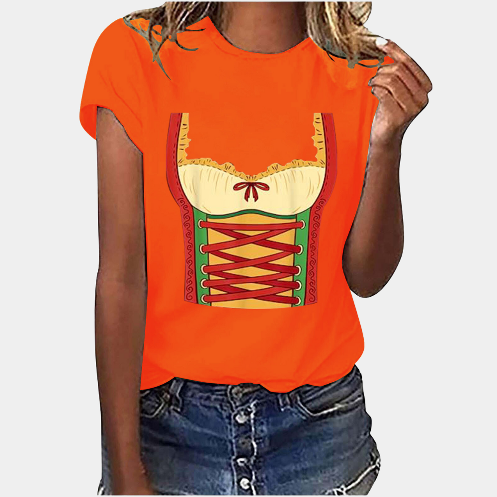 Oktoberfest Damen T-Shirt mit Dirndl Print