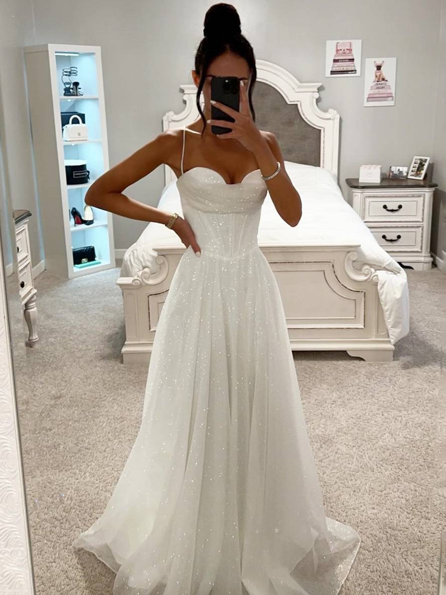 Serena – Damen Abendkleid mit Spaghettiträgern und Glitzer-Effekt