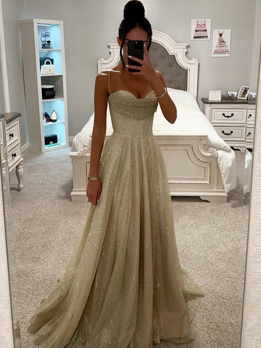 Serena – Damen Abendkleid mit Spaghettiträgern und Glitzer-Effekt