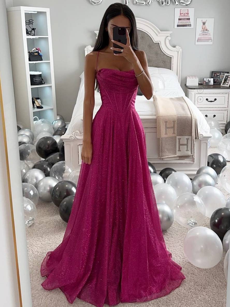 Serena – Damen Abendkleid mit Spaghettiträgern und Glitzer-Effekt