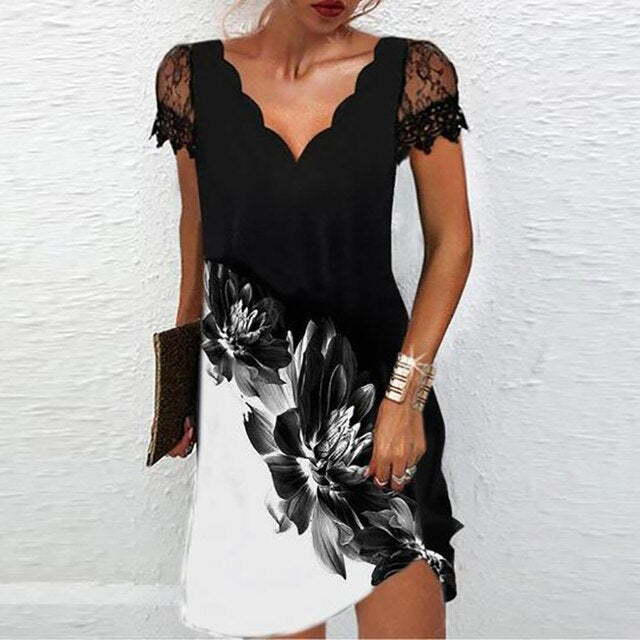 Samira - Damen Kleid elegant mit Spitzenärmeln