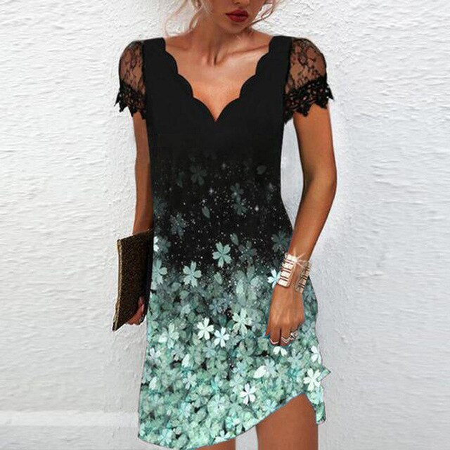 Samira - Damen Kleid elegant mit Spitzenärmeln