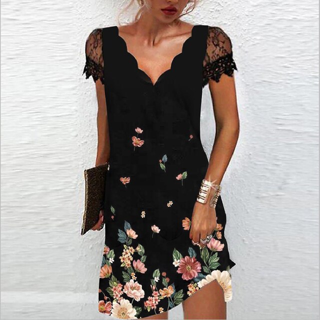 Samira - Damen Kleid elegant mit Spitzenärmeln