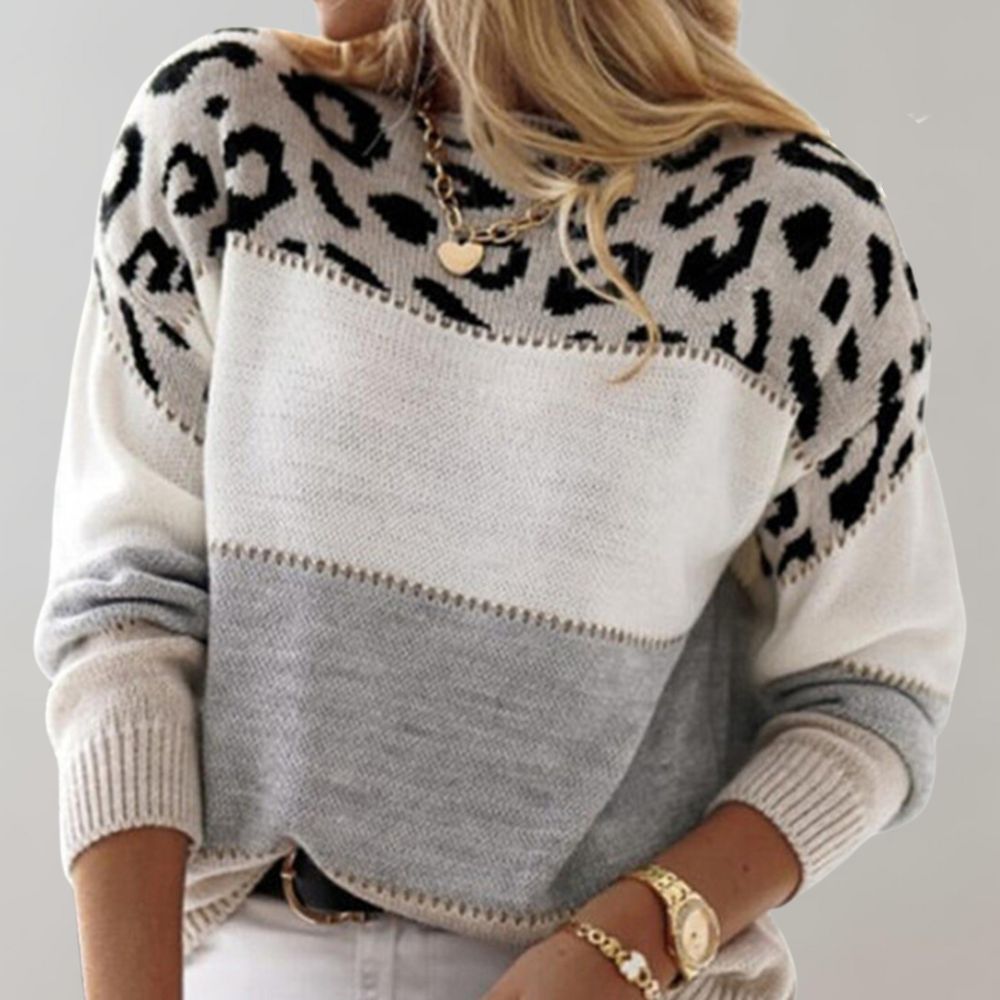 Sophie – Damen Strickpullover mit Leopardenmuster