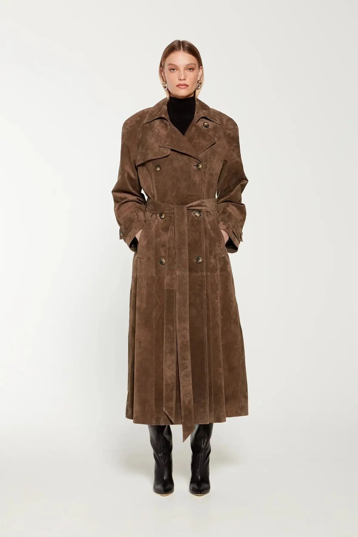 Helena - Damen Trenchcoat lang aus Wildleder