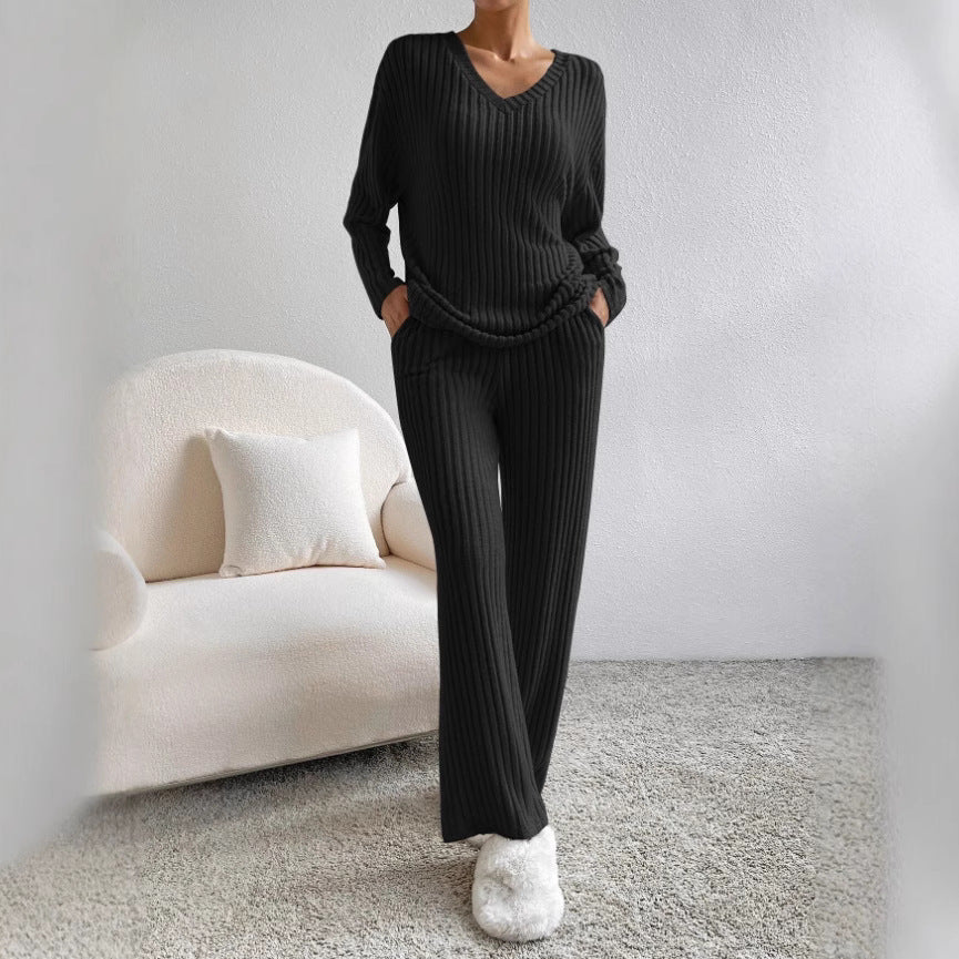 Noelia – Damen Strick-Set mit V-Ausschnitt Pullover und passender Hose