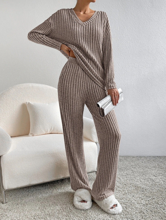 Noelia – Damen Strick-Set mit V-Ausschnitt Pullover und passender Hose
