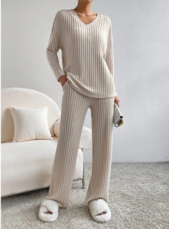 Noelia – Damen Strick-Set mit V-Ausschnitt Pullover und passender Hose