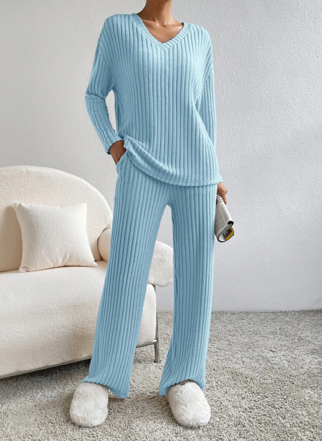 Noelia – Damen Strick-Set mit V-Ausschnitt Pullover und passender Hose