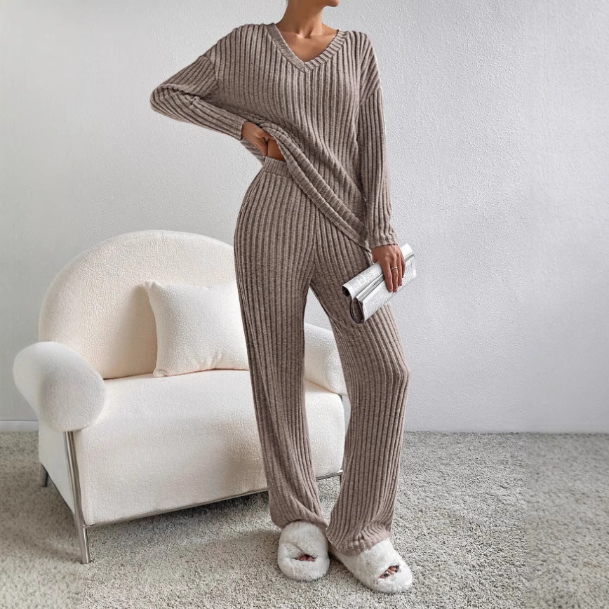 Noelia – Damen Strick-Set mit V-Ausschnitt Pullover und passender Hose