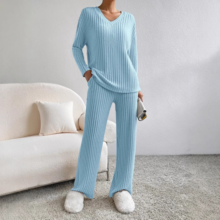 Noelia – Damen Strick-Set mit V-Ausschnitt Pullover und passender Hose