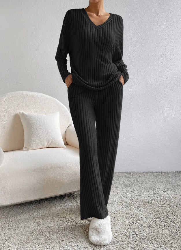 Noelia – Damen Strick-Set mit V-Ausschnitt Pullover und passender Hose