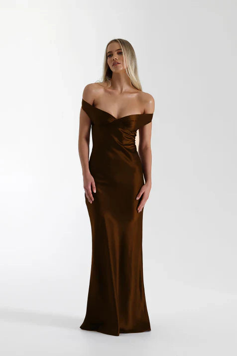 Aria – Damen Abendkleid Satin Off-Shoulder