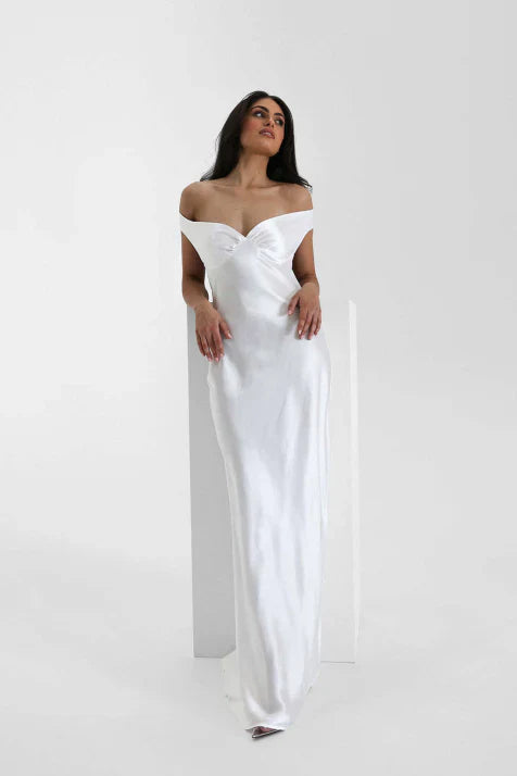 Aria – Damen Abendkleid Satin Off-Shoulder