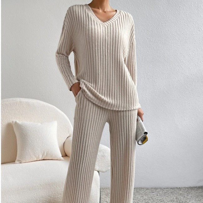Noelia – Damen Strick-Set mit V-Ausschnitt Pullover und passender Hose