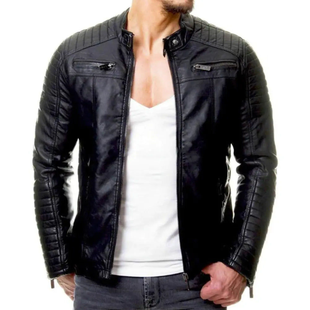 Liam – Herren Bikerjacke mit Reißverschluss und Stehkragen