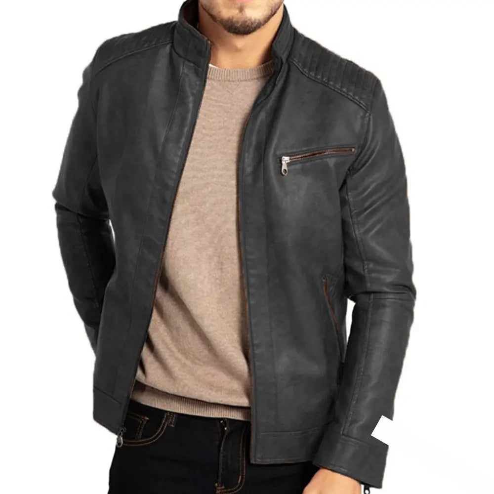 Liam – Herren Bikerjacke mit Reißverschluss und Stehkragen