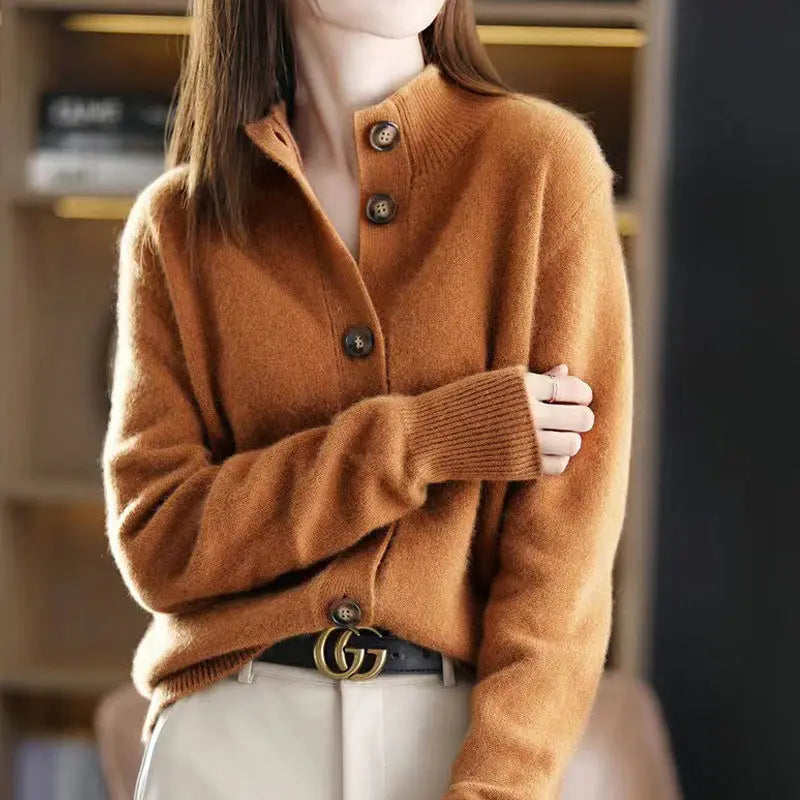 Mara - Damen kaschmir Strickcardigan mit Knopfleiste