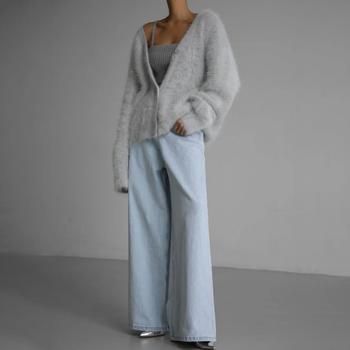 Elena - Damen kaschmir Strickjacke mit V-Ausschnitt
