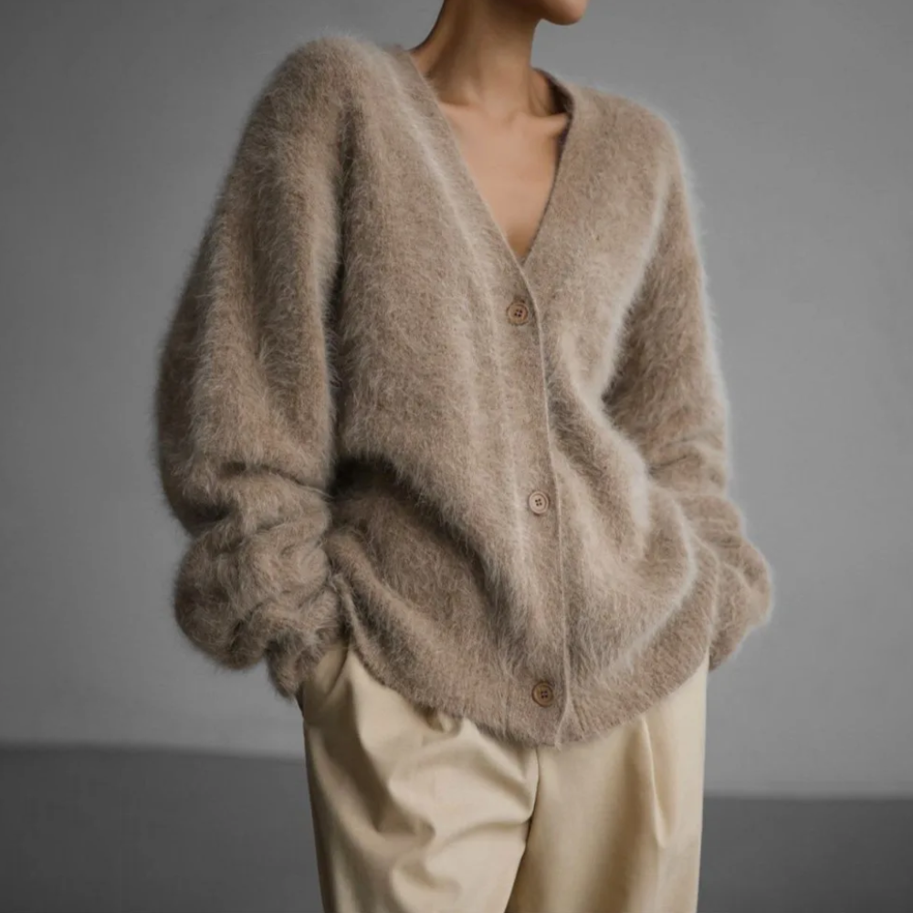 Elena - Damen kaschmir Strickjacke mit V-Ausschnitt