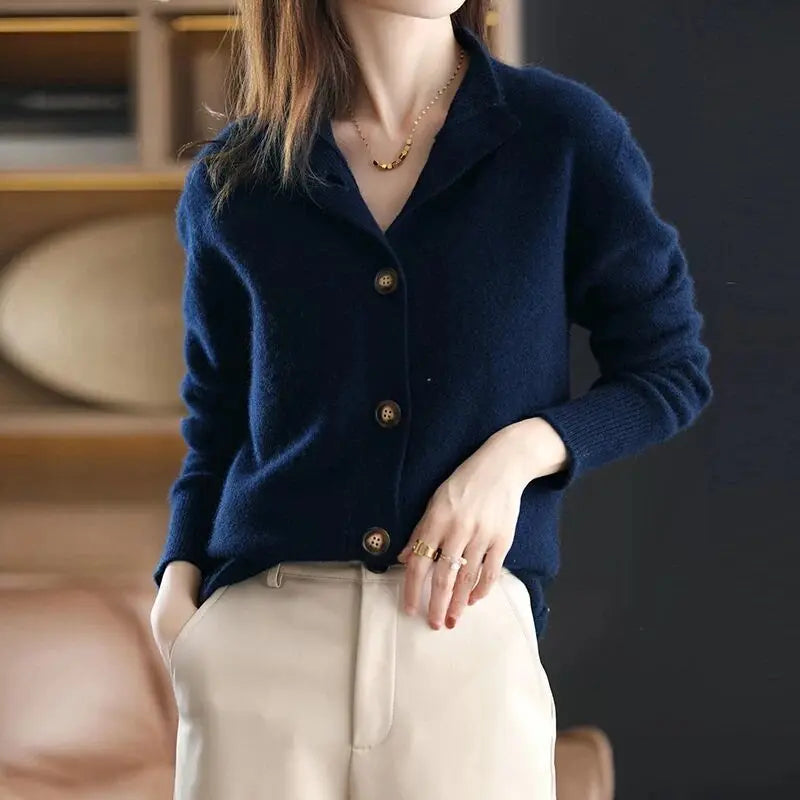 Mara - Damen kaschmir Strickcardigan mit Knopfleiste