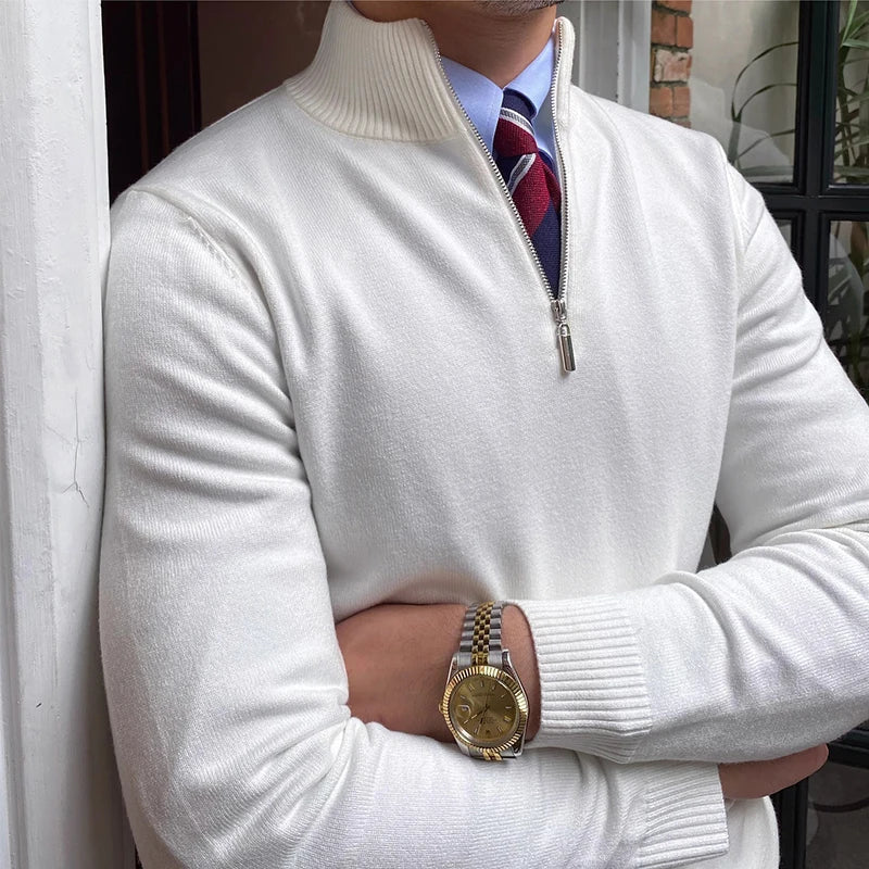 Adrian - Herren Feinstrickpullover mit halbem Reißverschluss