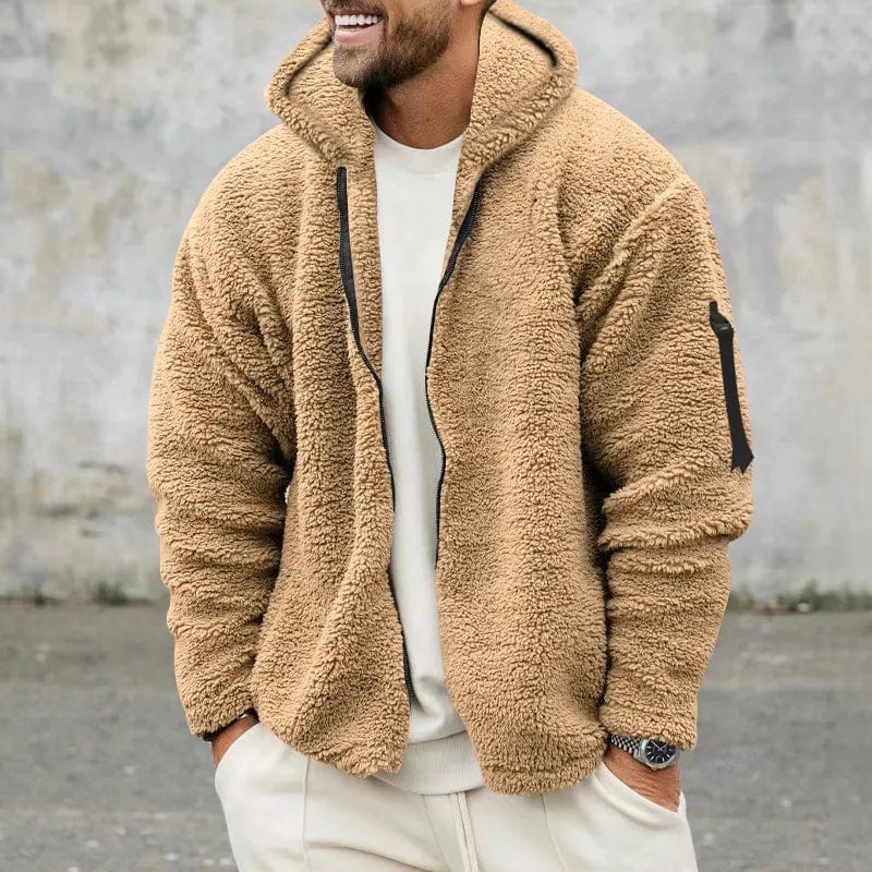 Jonas - Herren winter Teddyjacke mit Kapuze Reißverschluss