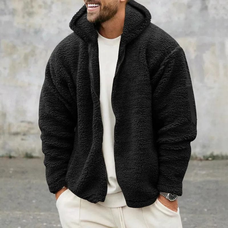 Jonas - Herren winter Teddyjacke mit Kapuze Reißverschluss