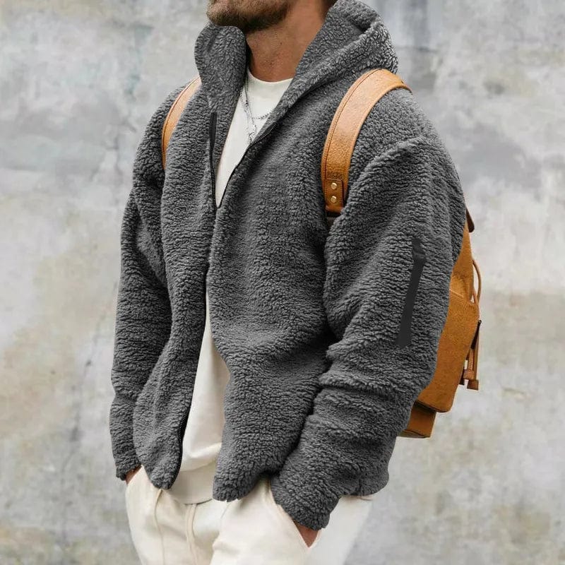 Jonas - Herren winter Teddyjacke mit Kapuze Reißverschluss