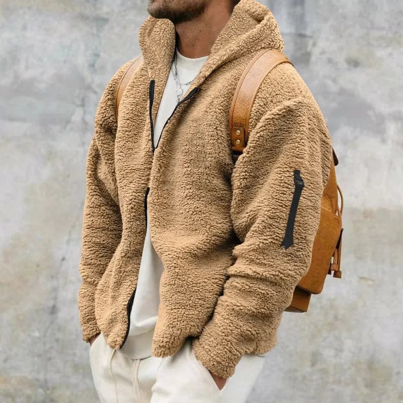 Jonas - Herren winter Teddyjacke mit Kapuze Reißverschluss