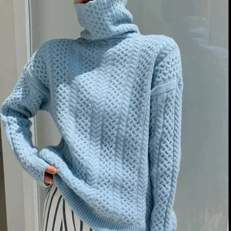 Hannah – Damen Winterpullover Strick Rollkragenpullover mit Zopfmuster