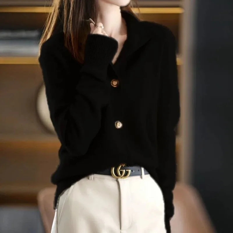 Mara - Damen kaschmir Strickcardigan mit Knopfleiste
