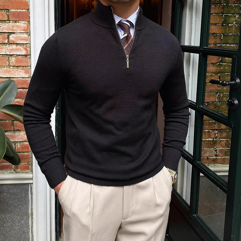 Adrian - Herren Feinstrickpullover mit halbem Reißverschluss