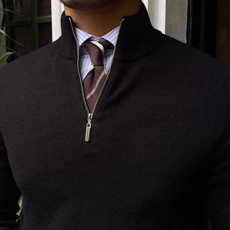 Adrian - Herren Feinstrickpullover mit halbem Reißverschluss